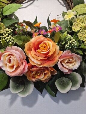 Vibrant Elegant Victorian Inspired Floral Wreath Large 22" Handmade Door Wreath